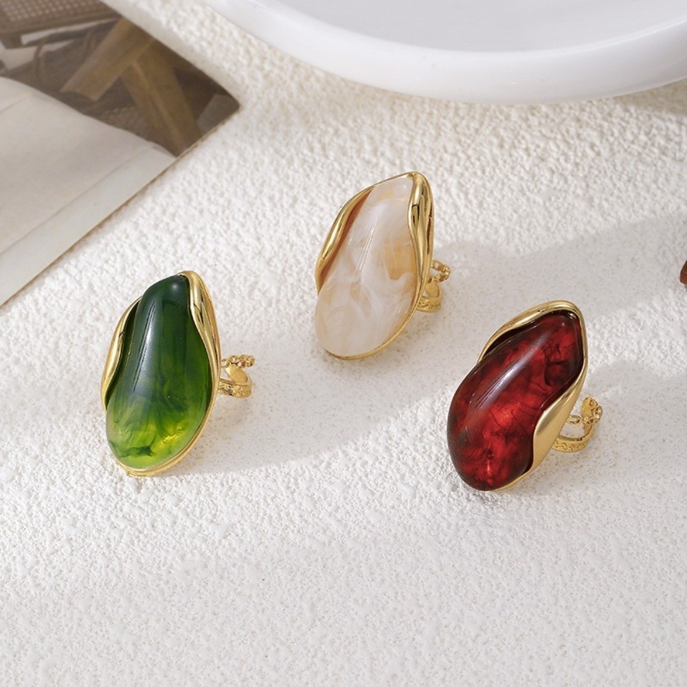 Resin Art Ring - Cincin Bentuk Geometris Stainless Steel Vintage