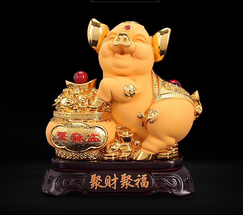 Resin Art Business - Patung Hiasan Feng Shui Babi Emas