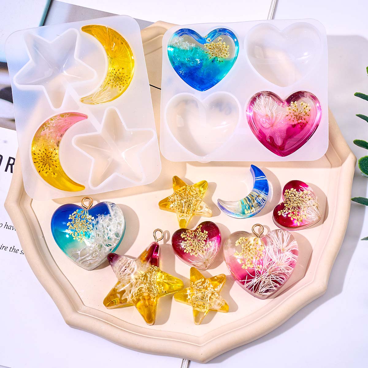 Resin Art Glue - Cetakan Silikon Liontin Bintang Bulan Hati
