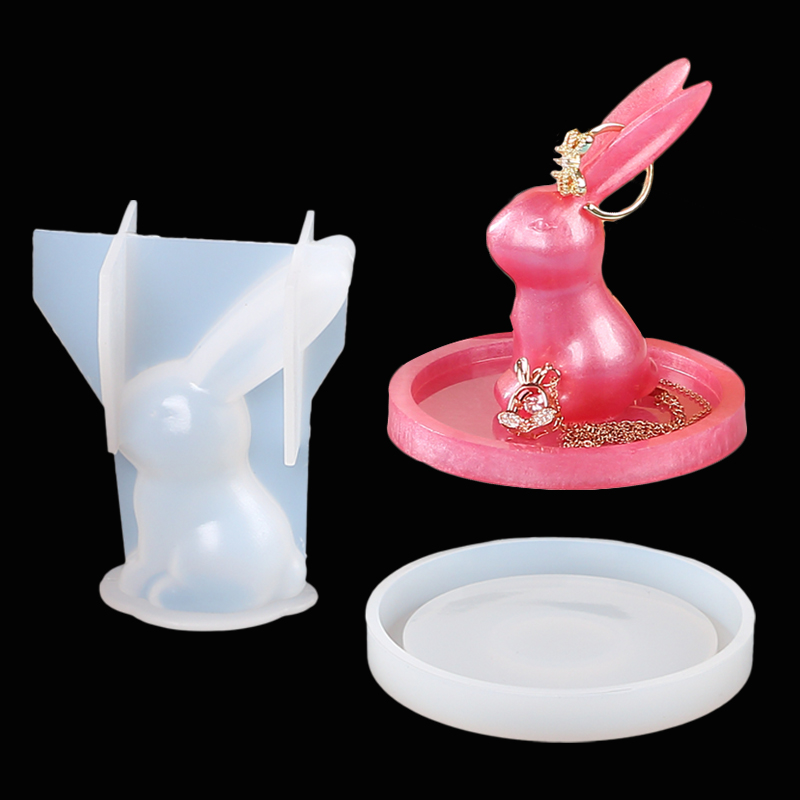 Resin Art Ring - Pemegang cincin kelinci 3D, 2 buah