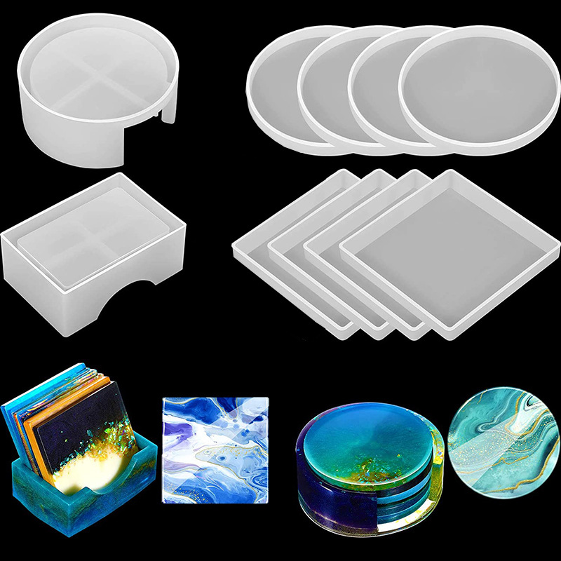Coaster Mold Square - Cetakan silikon Coaster persegi bulat DIY