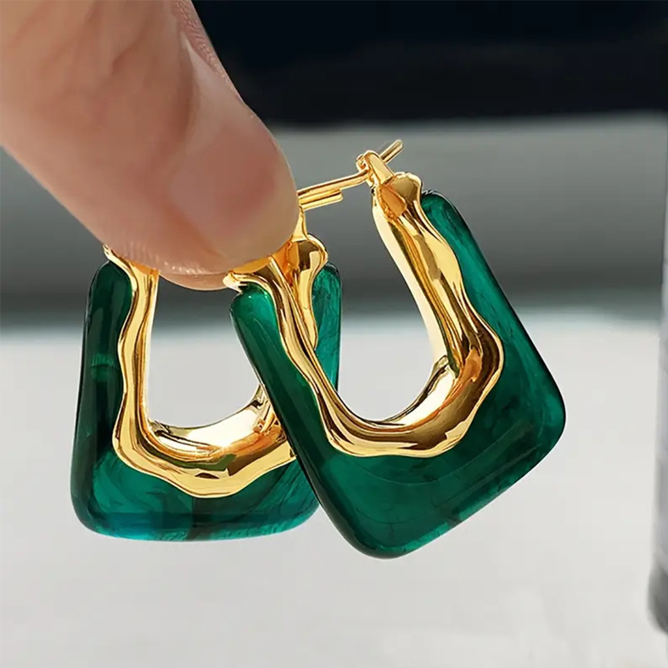 Anting Hoop Bentuk U Gaya Vint - Resin Art Ring ulasan dan harga