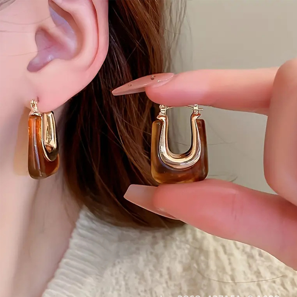 Anting Hoop Bentuk U Gaya Vint - Resin Art Ring ulasan dan harga