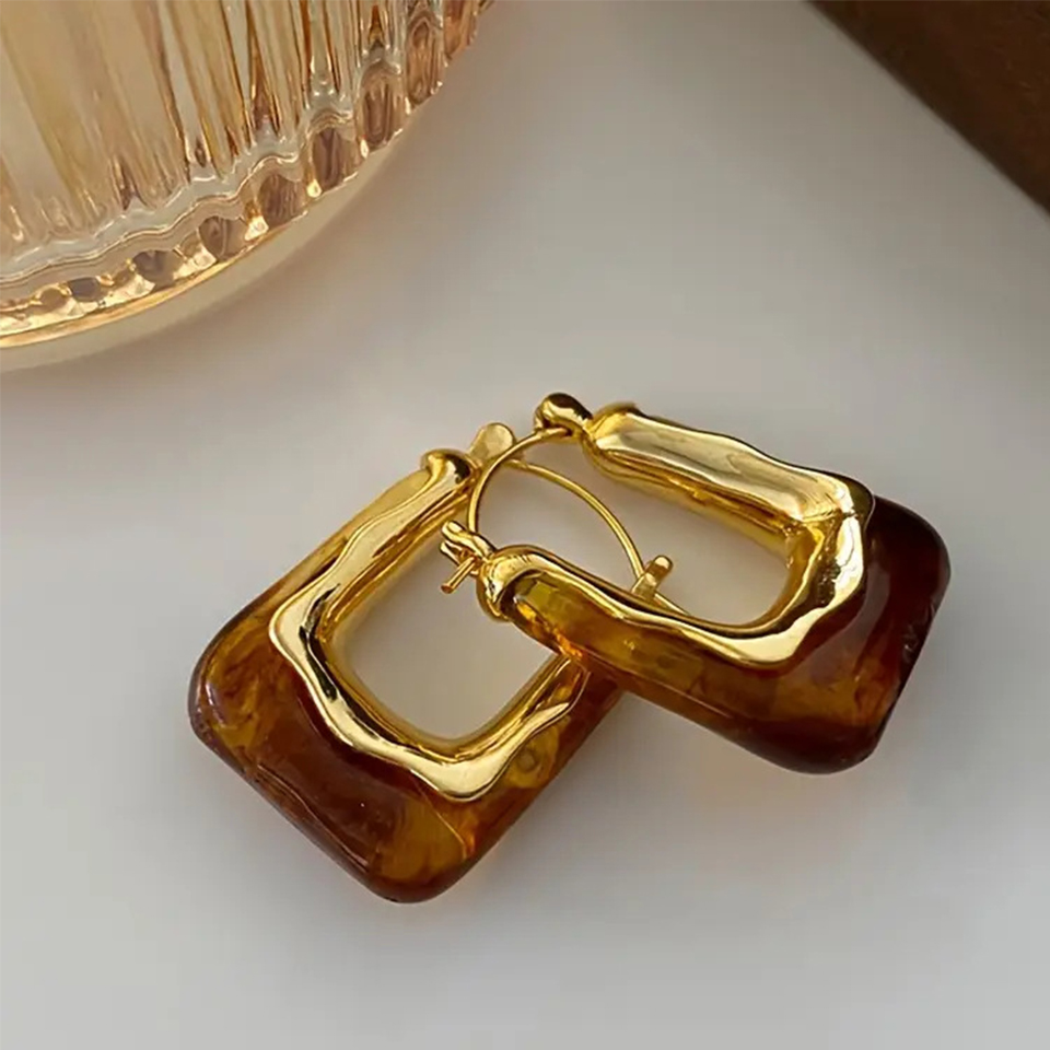 Anting Hoop Bentuk U Gaya Vint - Resin Art Ring ulasan dan harga